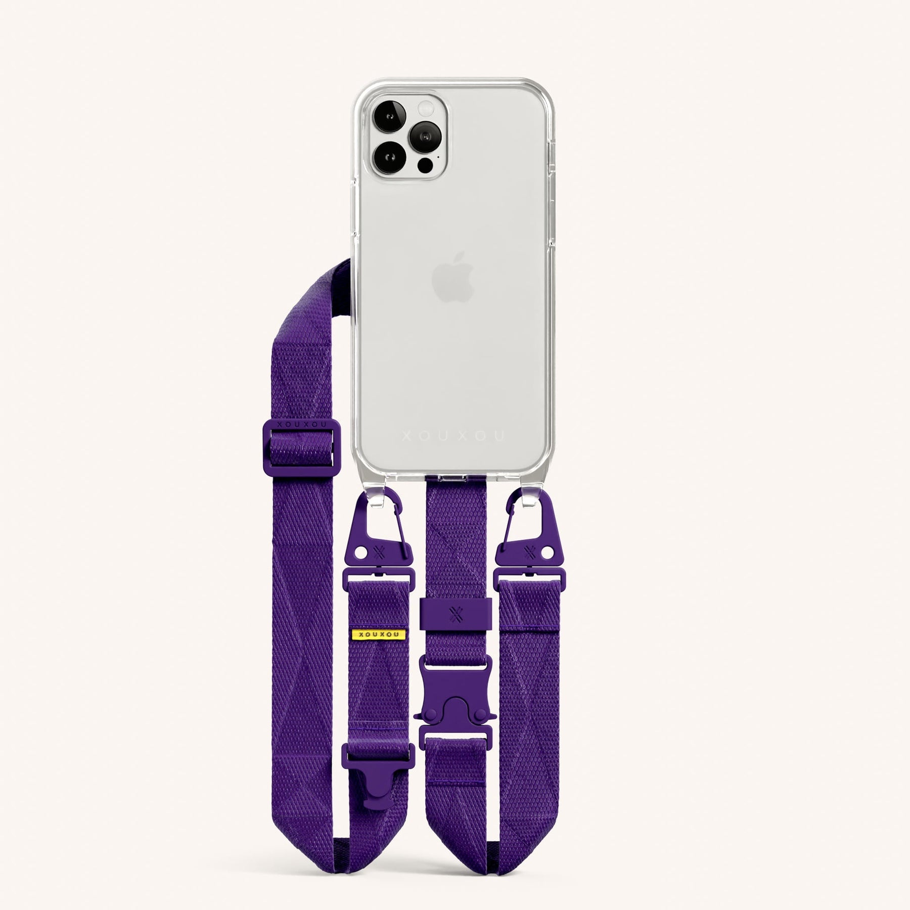 Phone Necklace with Lanyard in Clear + Purple