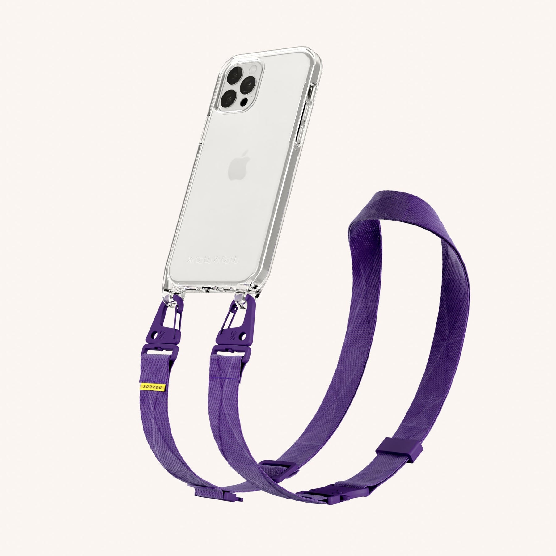 Phone Necklace with Lanyard in Clear + Purple