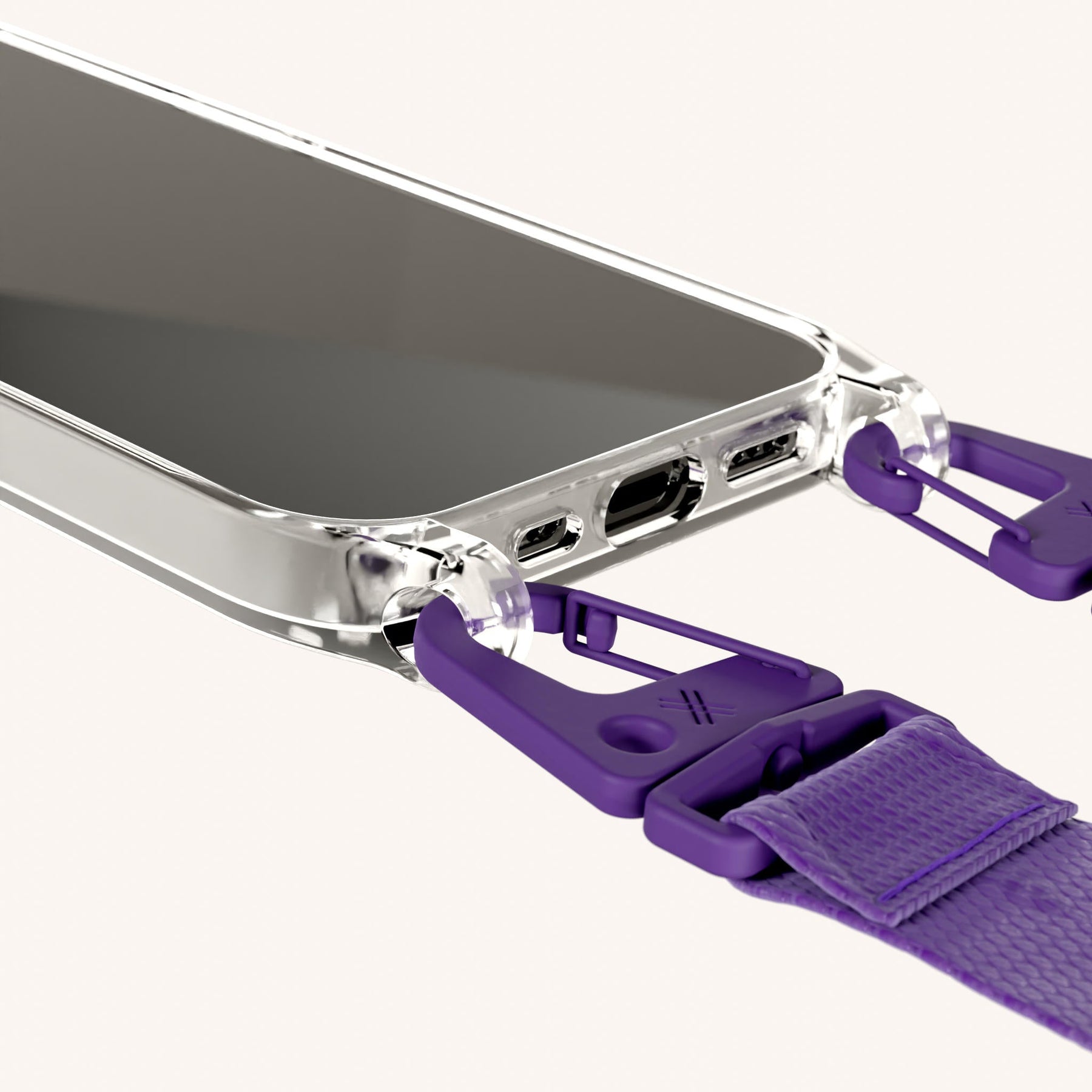 Phone Necklace with Lanyard in Clear + Purple