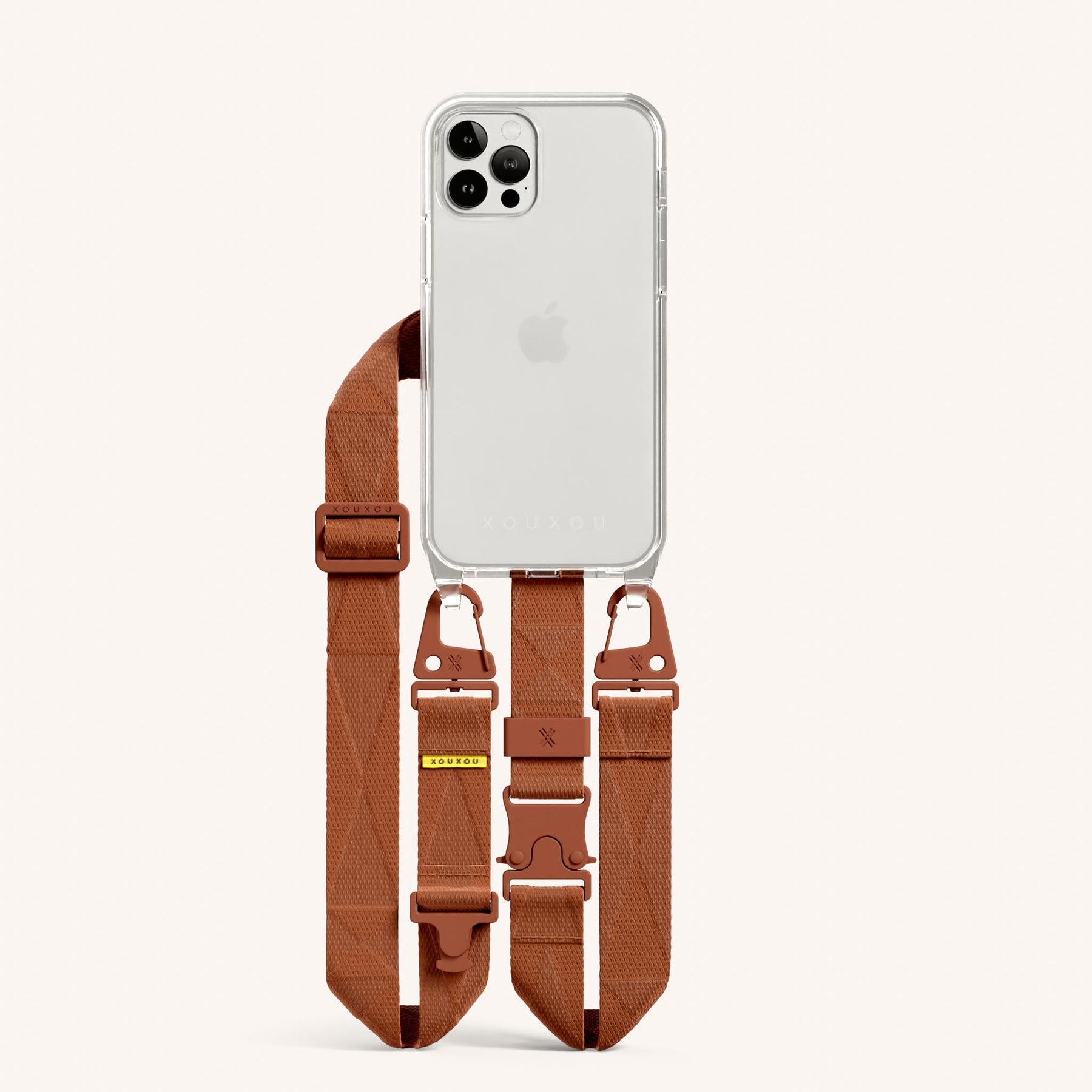 Phone Necklace with Lanyard in Clear + Rusty Red