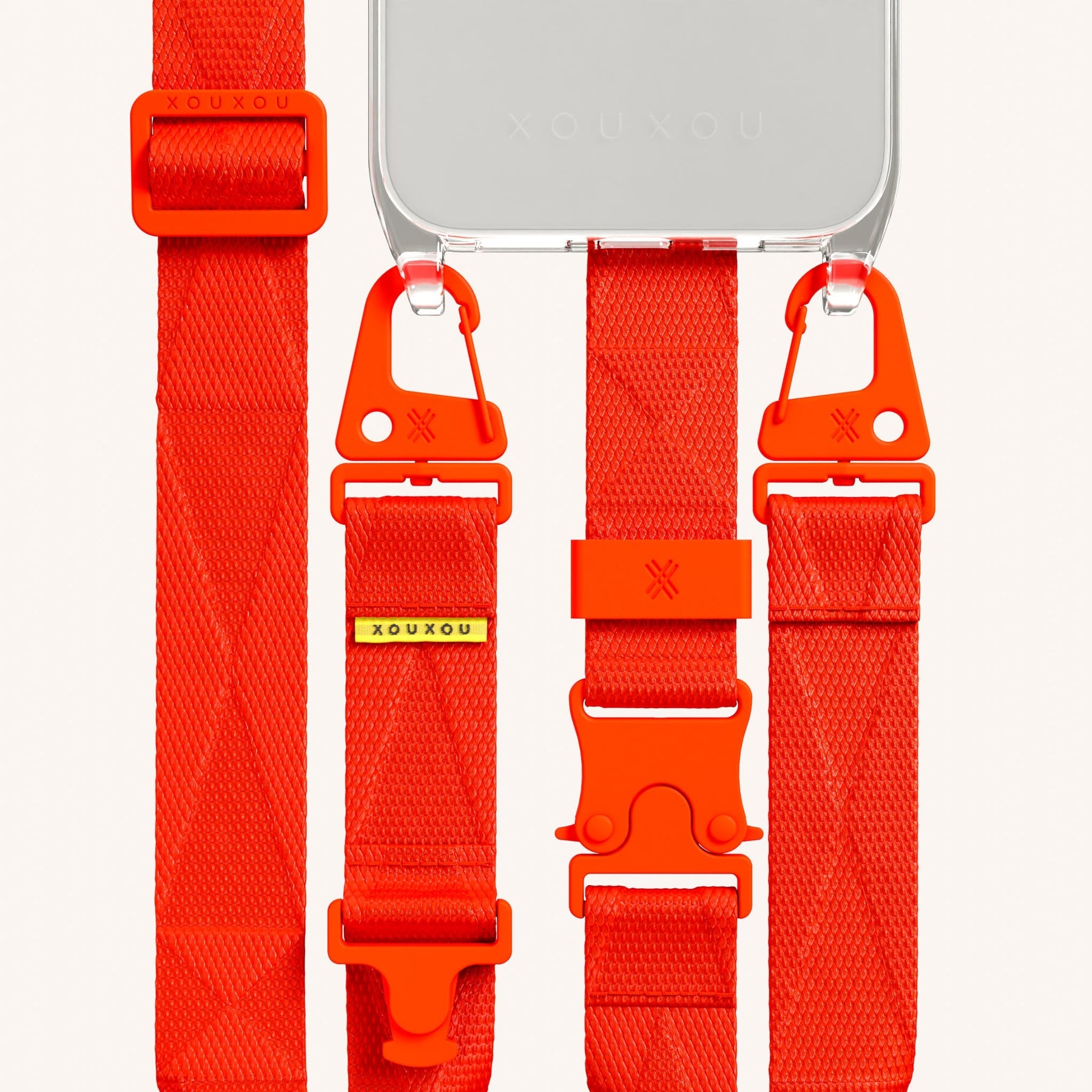 Phone Necklace with Lanyard in Clear + Neon Orange