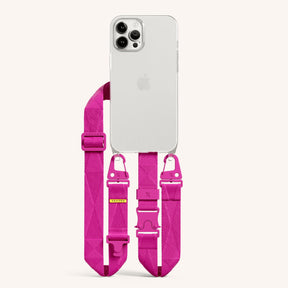 Phone Necklace with Lanyard in Clear + Power Pink