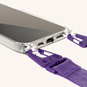 Phone Necklace with Lanyard in Clear + Purple