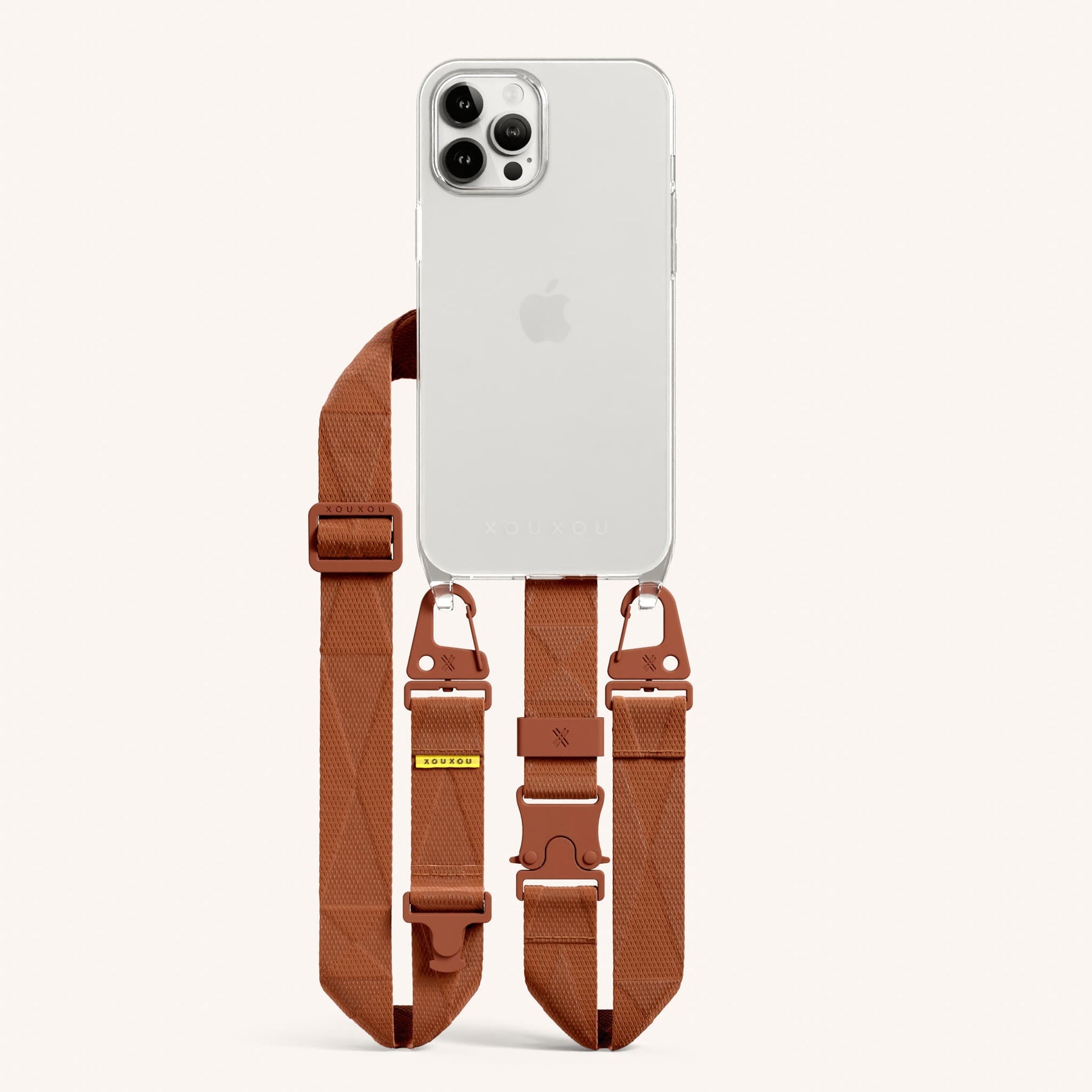 Phone Necklace with Lanyard in Clear + Rusty Red