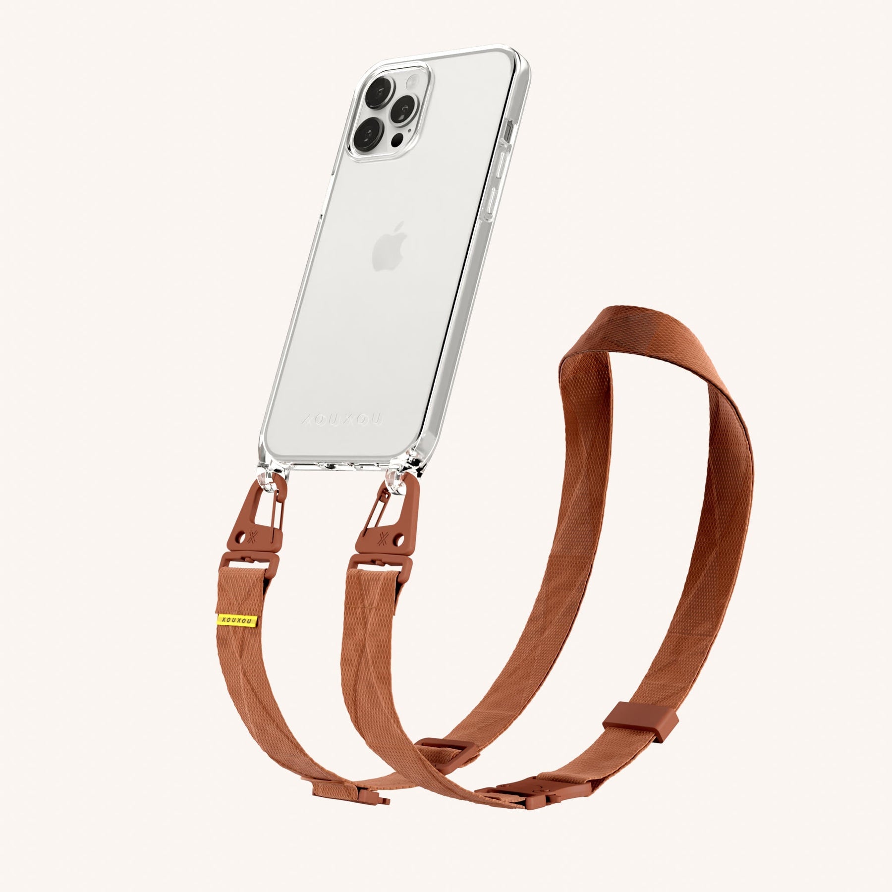 Phone Necklace with Lanyard in Clear + Rusty Red