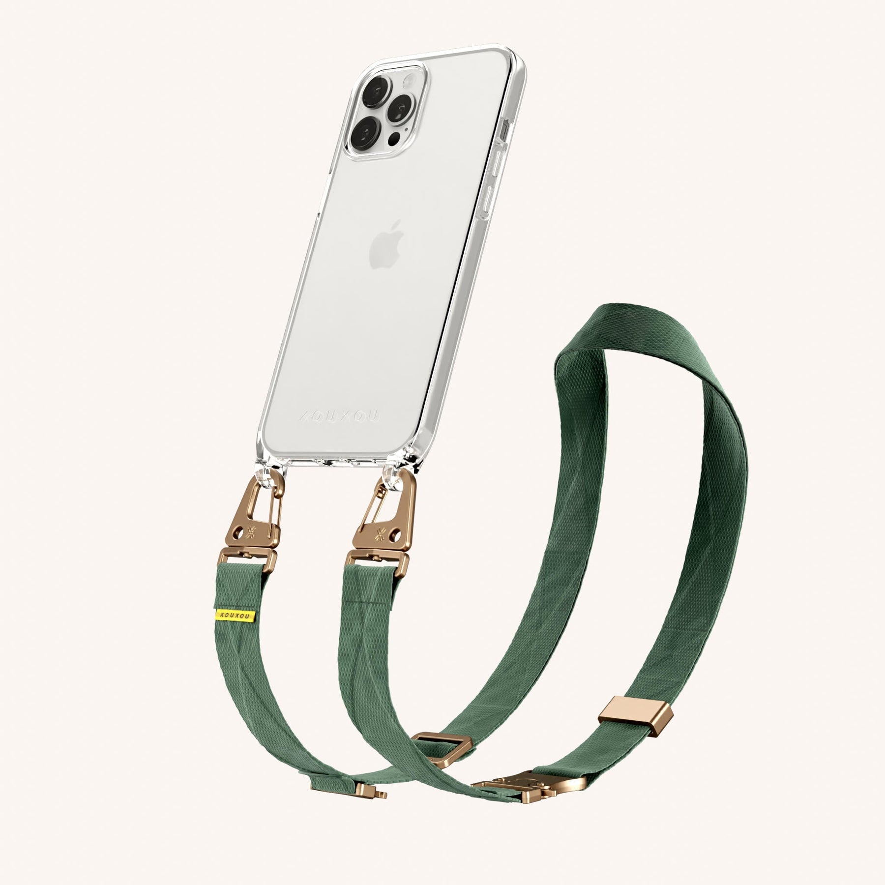 Phone Necklace with Lanyard in Clear + Sage