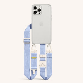 Phone Necklace with Lanyard in Clear + Baby Blue