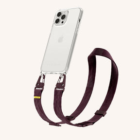 Phone Necklace with Lanyard in Clear + Burgundy