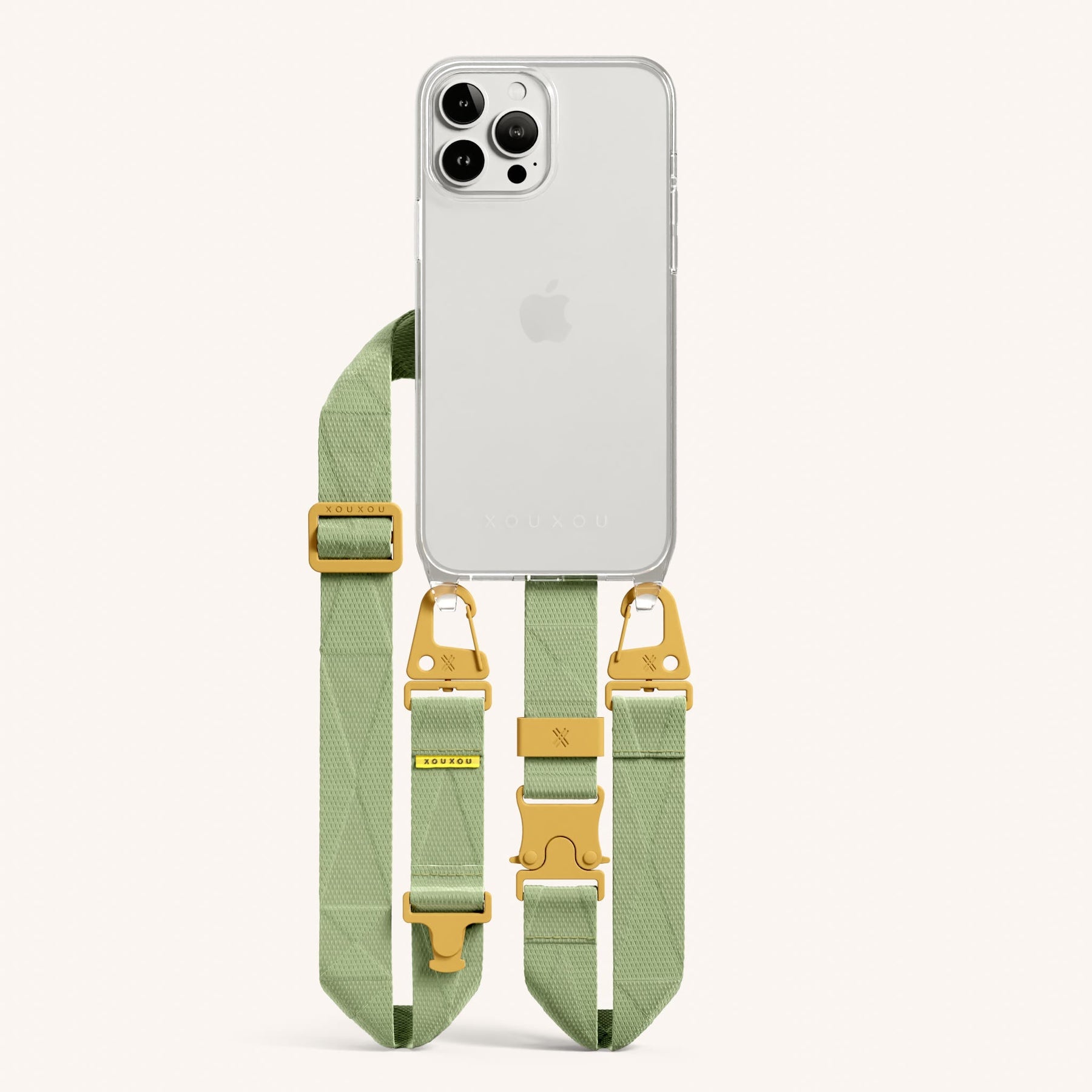 Phone Necklace with Lanyard in Clear + Light Olive