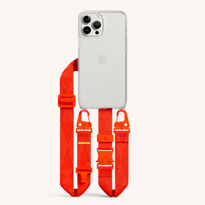 Phone Necklace with Lanyard in Clear + Neon Orange