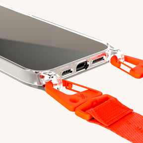 Phone Necklace with Lanyard in Clear + Neon Orange