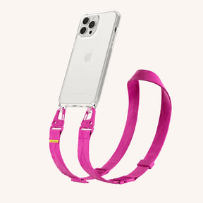 Phone Necklace with Lanyard in Clear + Power Pink