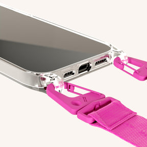 Phone Necklace with Lanyard in Clear + Power Pink