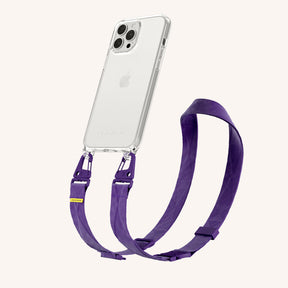 Phone Necklace with Lanyard in Clear + Purple