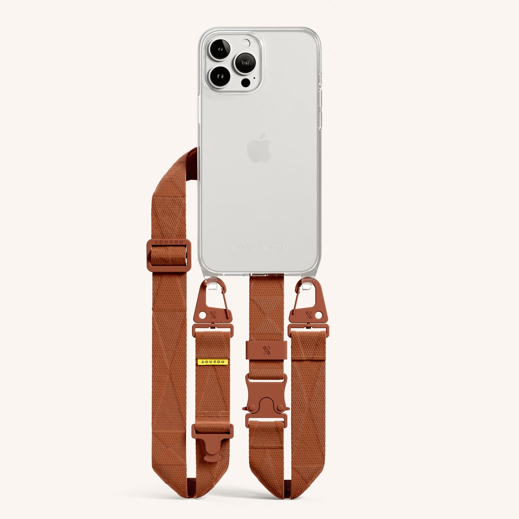 Phone Necklace with Lanyard in Clear + Rusty Red