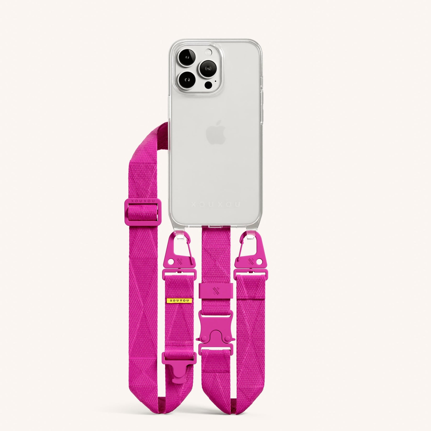 Phone Necklace with Lanyard in Clear + Power Pink