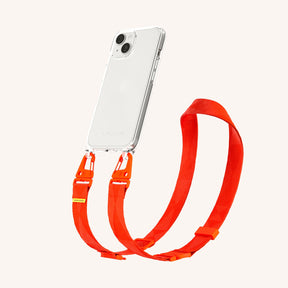 Phone Necklace with Lanyard in Clear + Neon Orange