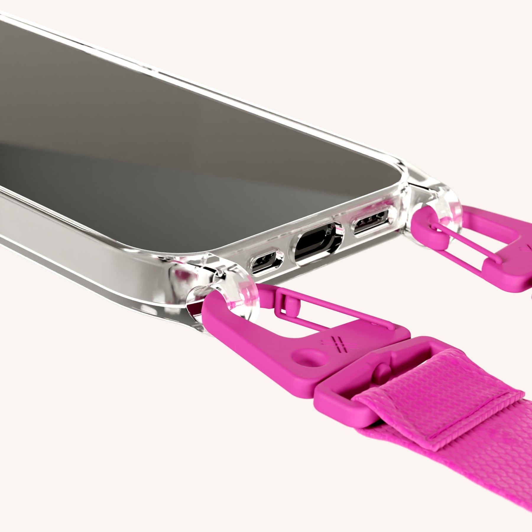 Phone Necklace with Lanyard in Clear + Power Pink