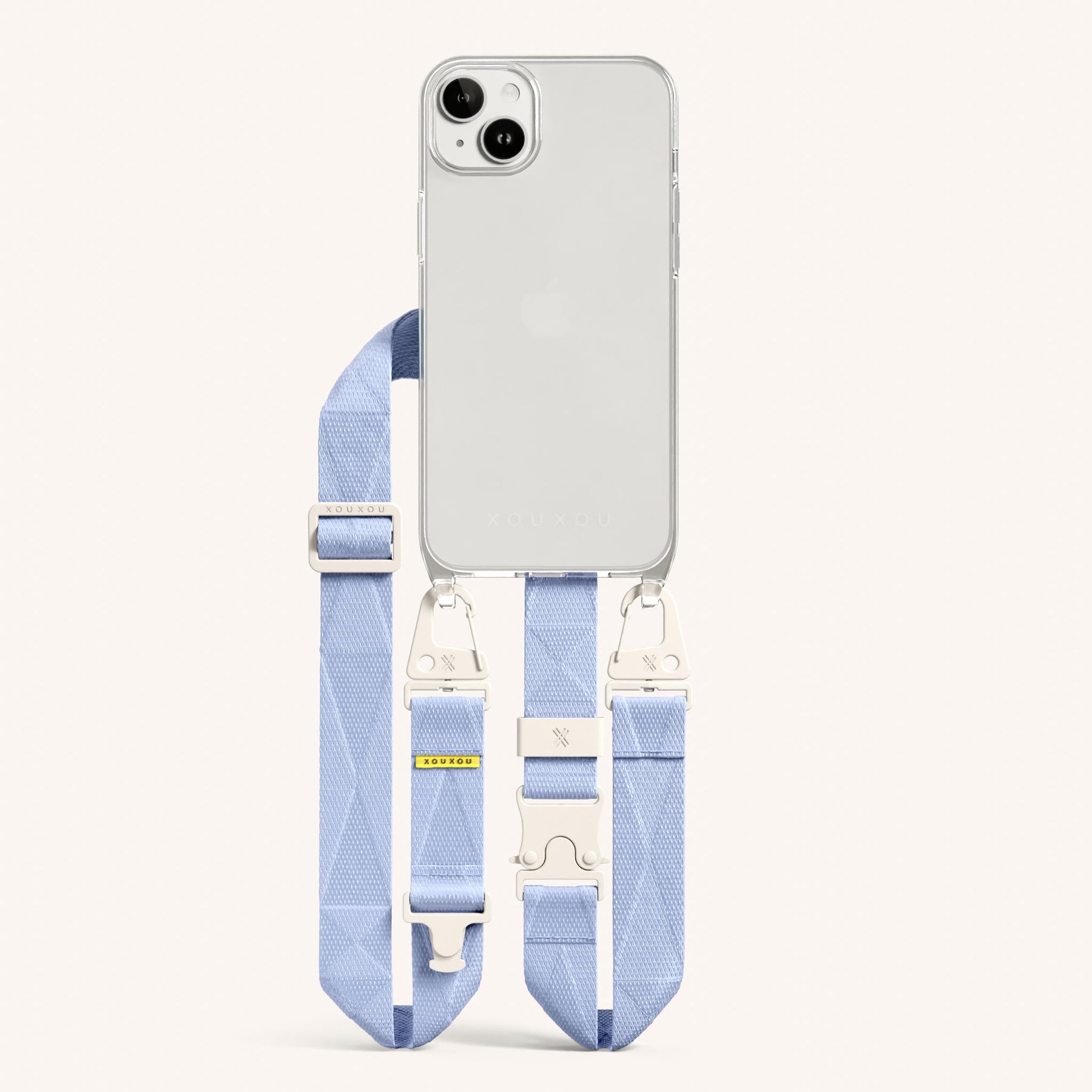 Phone Necklace with Lanyard in Clear + Baby Blue