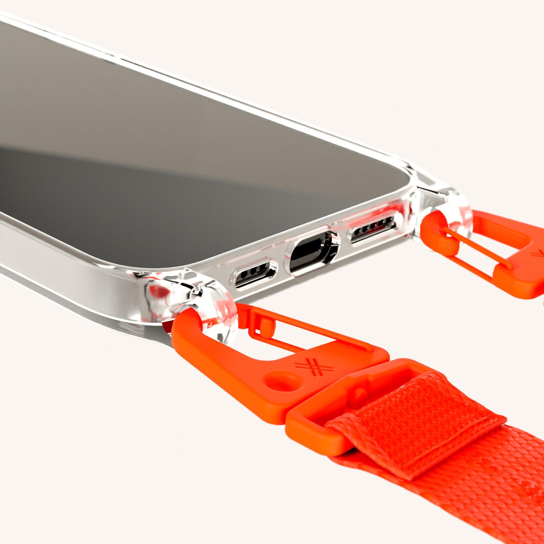 Phone Necklace with Lanyard in Clear + Neon Orange