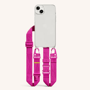 Phone Necklace with Lanyard in Clear + Power Pink