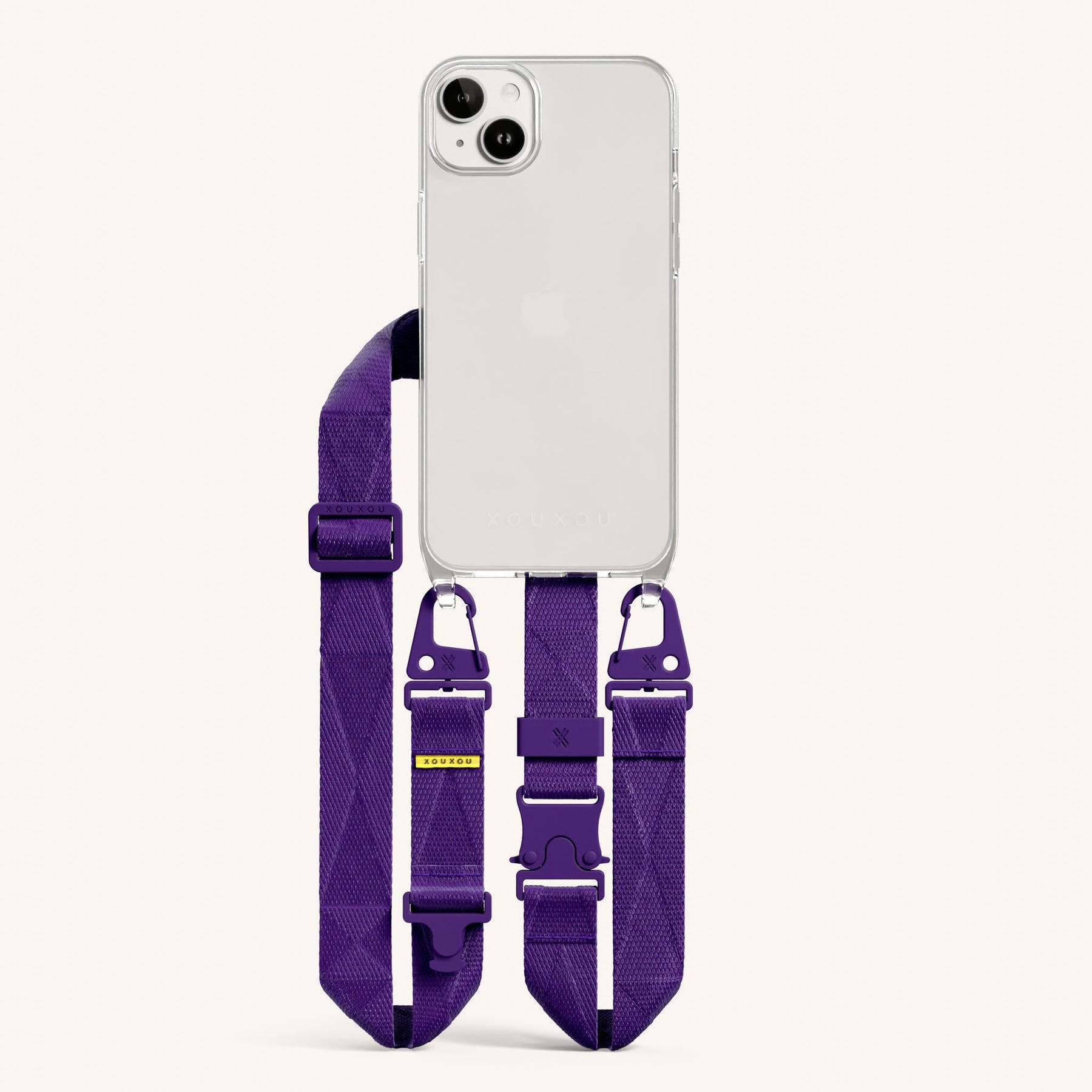 Phone Necklace with Lanyard in Clear + Purple