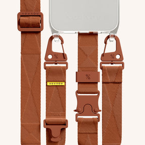 Phone Necklace with Lanyard in Clear + Rusty Red