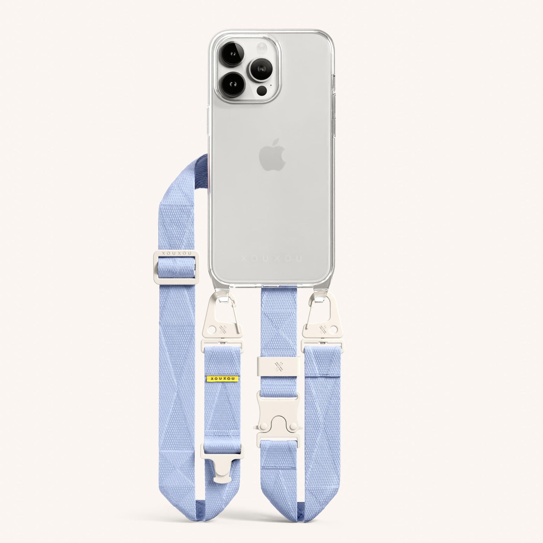 Phone Necklace with Lanyard in Clear + Baby Blue