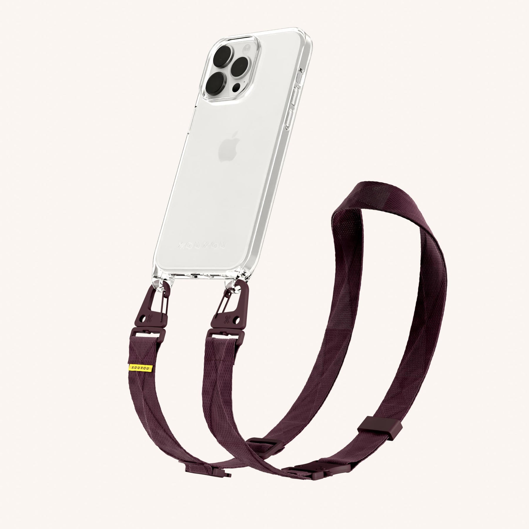 Phone Necklace with Lanyard in Clear + Burgundy