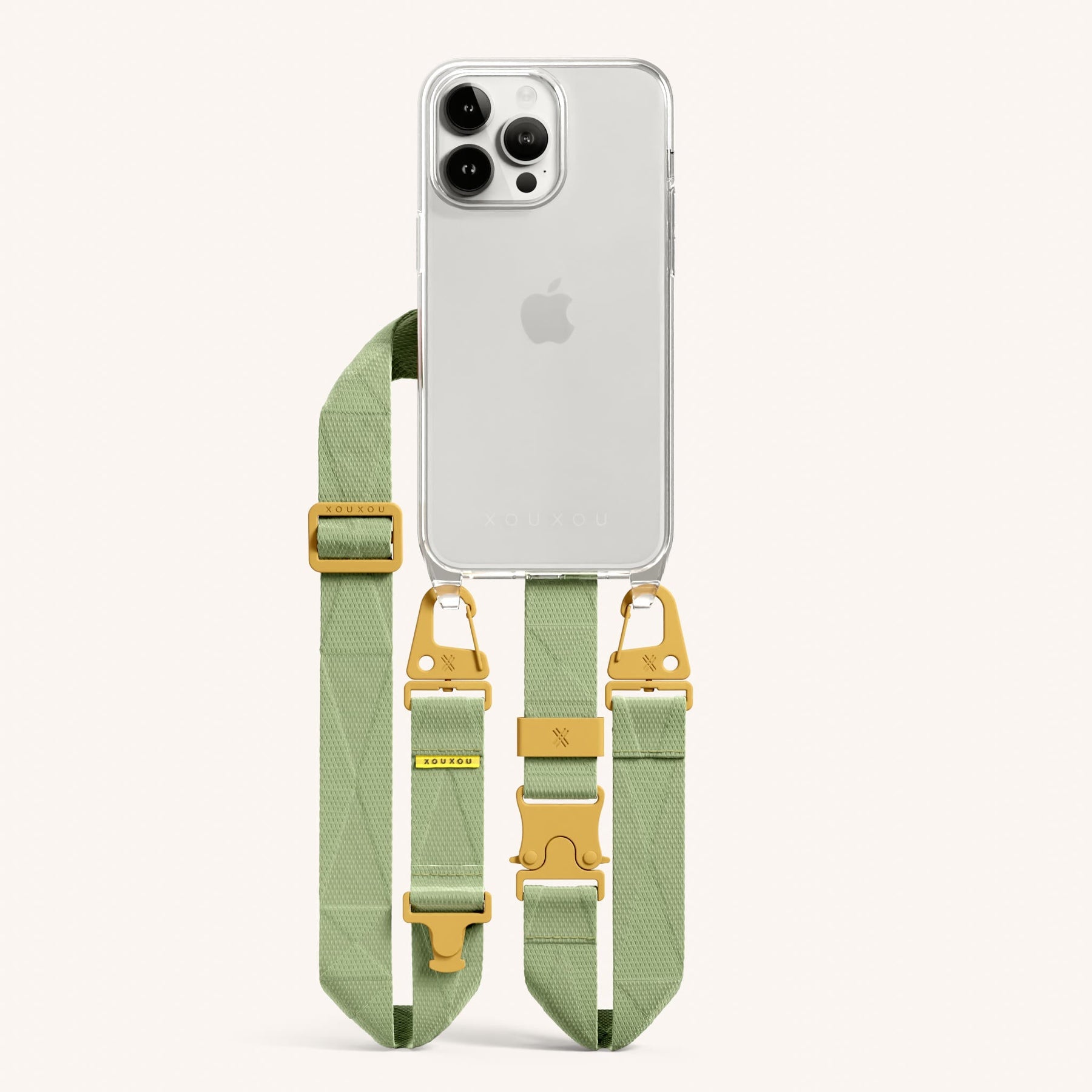 Phone Necklace with Lanyard in Clear + Light Olive