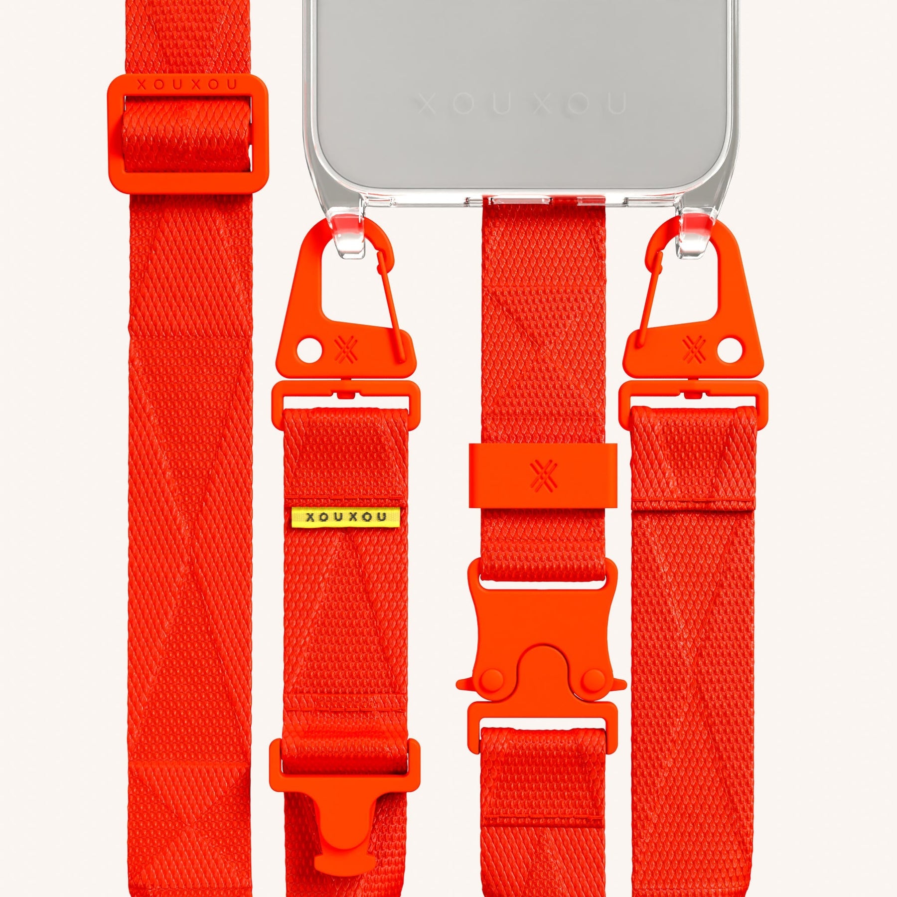 Phone Necklace with Lanyard in Clear + Neon Orange