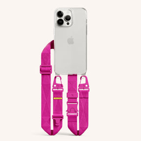 Phone Necklace with Lanyard in Clear + Power Pink