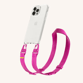 Phone Necklace with Lanyard in Clear + Power Pink