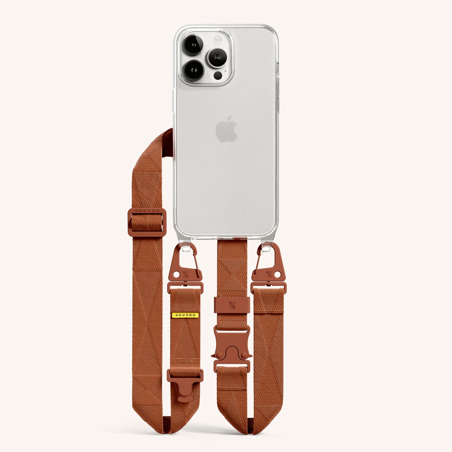 Phone Necklace with Lanyard in Clear + Rusty Red