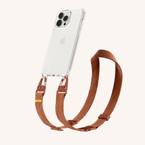 Phone Necklace with Lanyard in Clear + Rusty Red