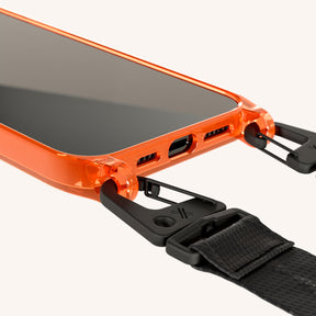 Phone Necklace with Lanyard in Neon Orange Clear + Black