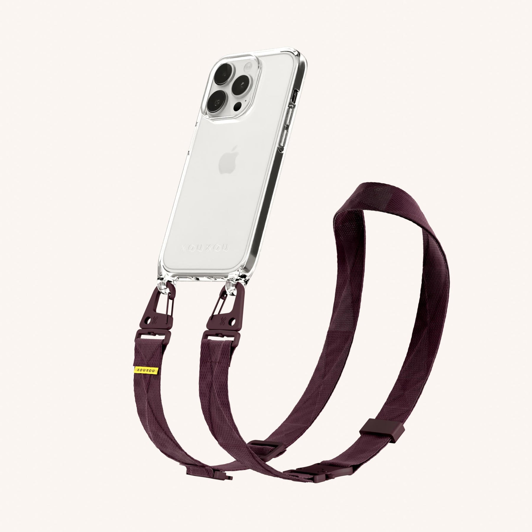 Phone Necklace with Lanyard in Clear + Burgundy