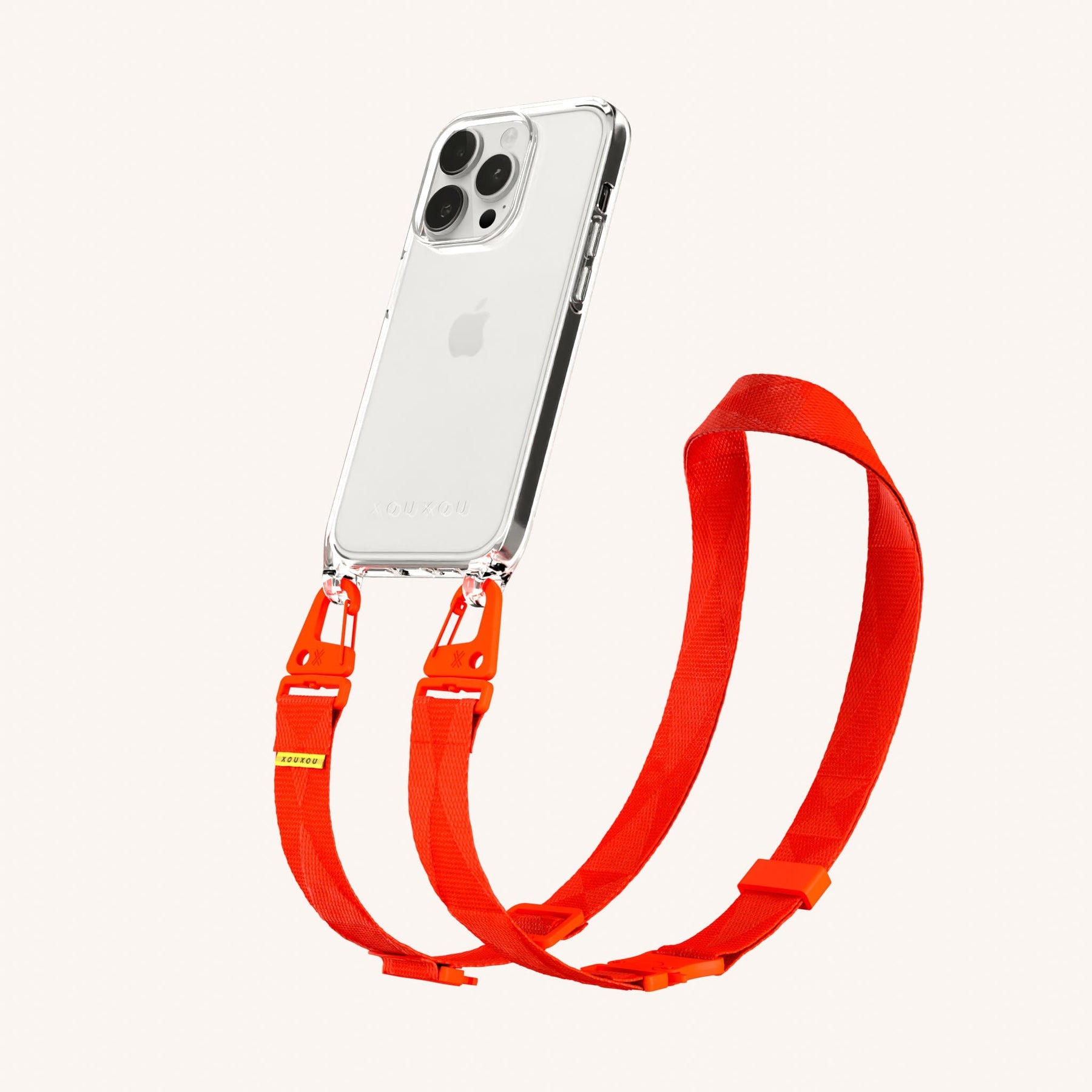 Phone Necklace with Lanyard in Clear + Neon Orange