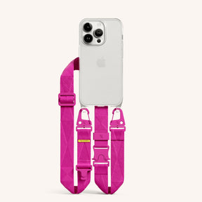 Phone Necklace with Lanyard in Clear + Power Pink