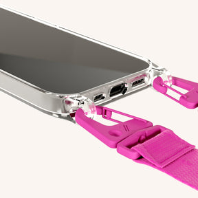 Phone Necklace with Lanyard in Clear + Power Pink