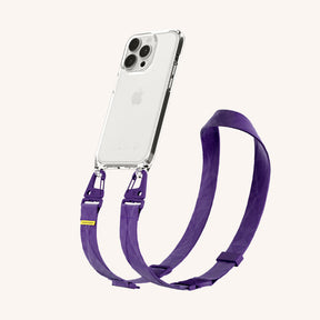 Phone Necklace with Lanyard in Clear + Purple