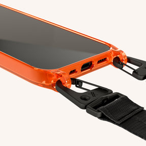 Phone Necklace with Lanyard in Neon Orange Clear + Black