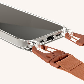 Phone Necklace with Lanyard in Clear + Rusty Red