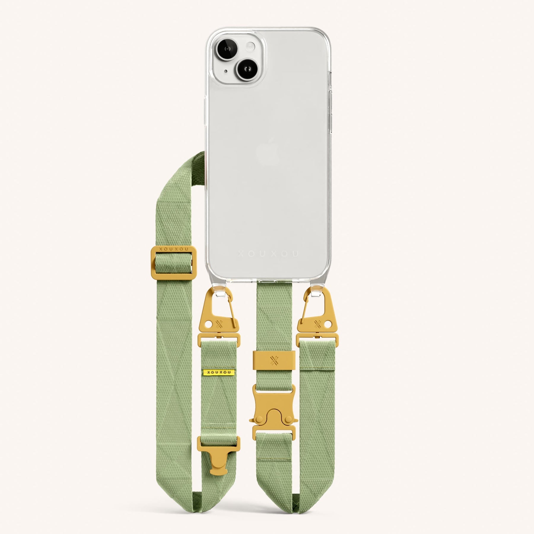 Phone Necklace with Lanyard in Clear + Light Olive