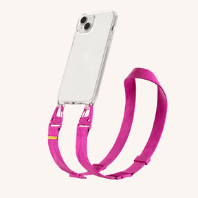 Phone Necklace with Lanyard in Clear + Power Pink