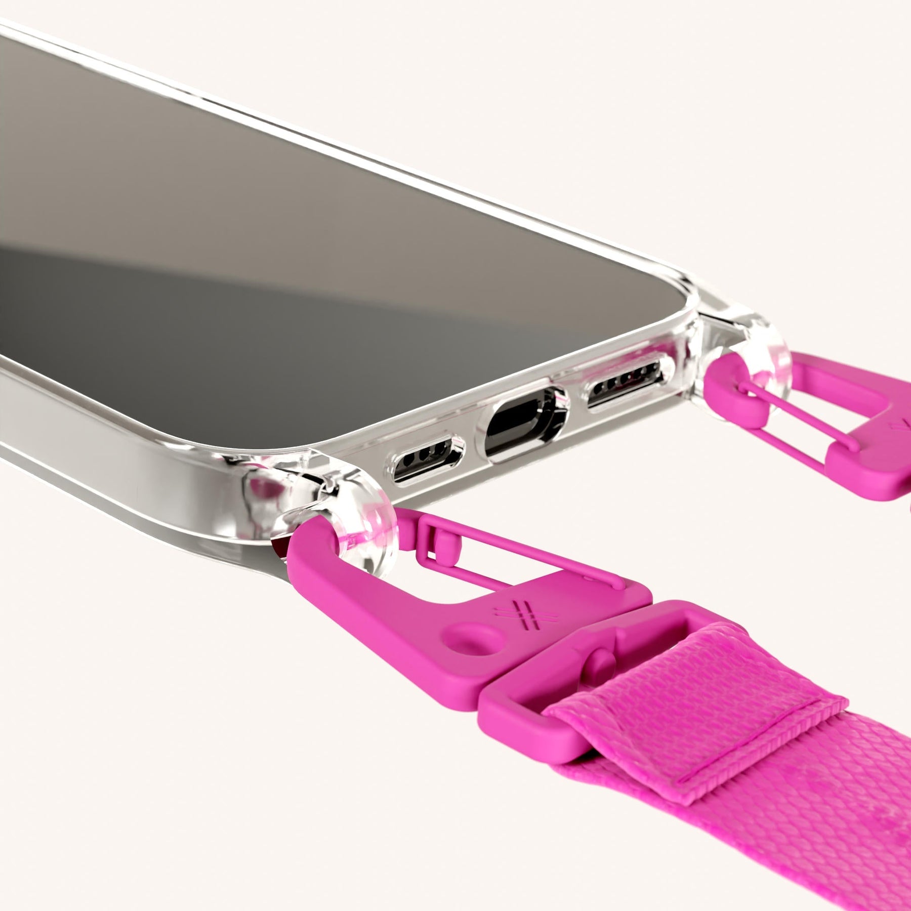 Phone Necklace with Lanyard in Clear + Power Pink