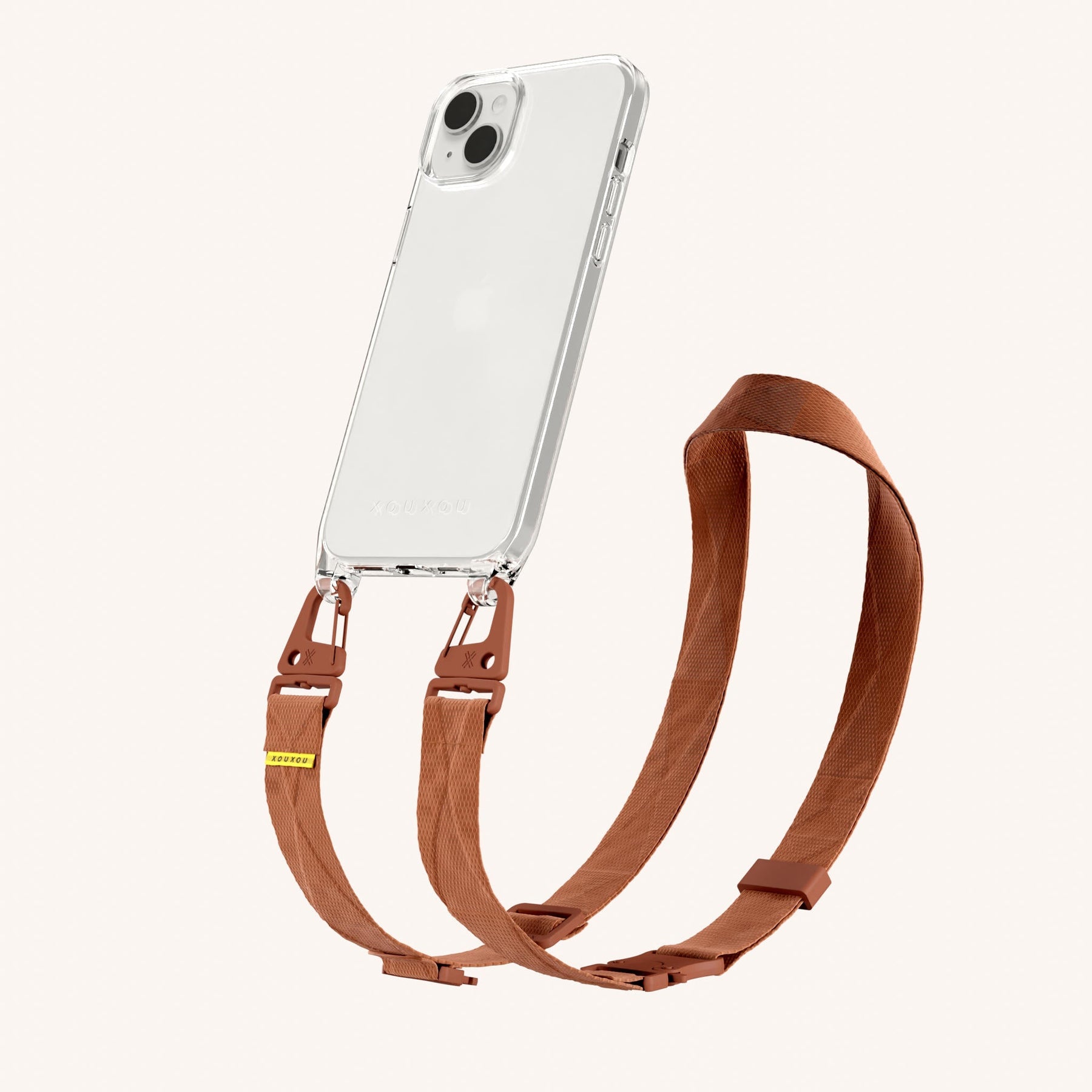 Phone Necklace with Lanyard in Clear + Rusty Red