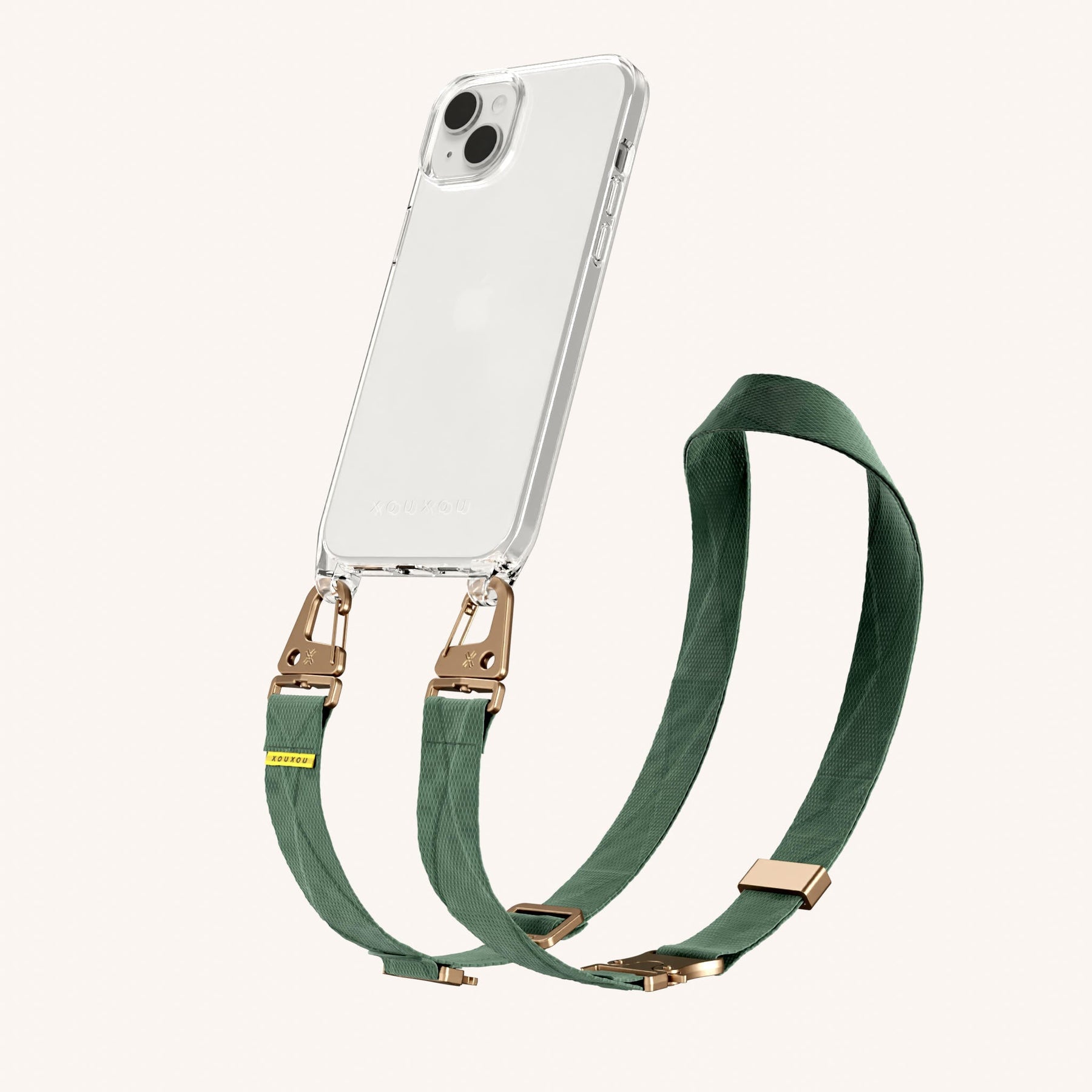 Phone Necklace with Lanyard in Clear + Sage