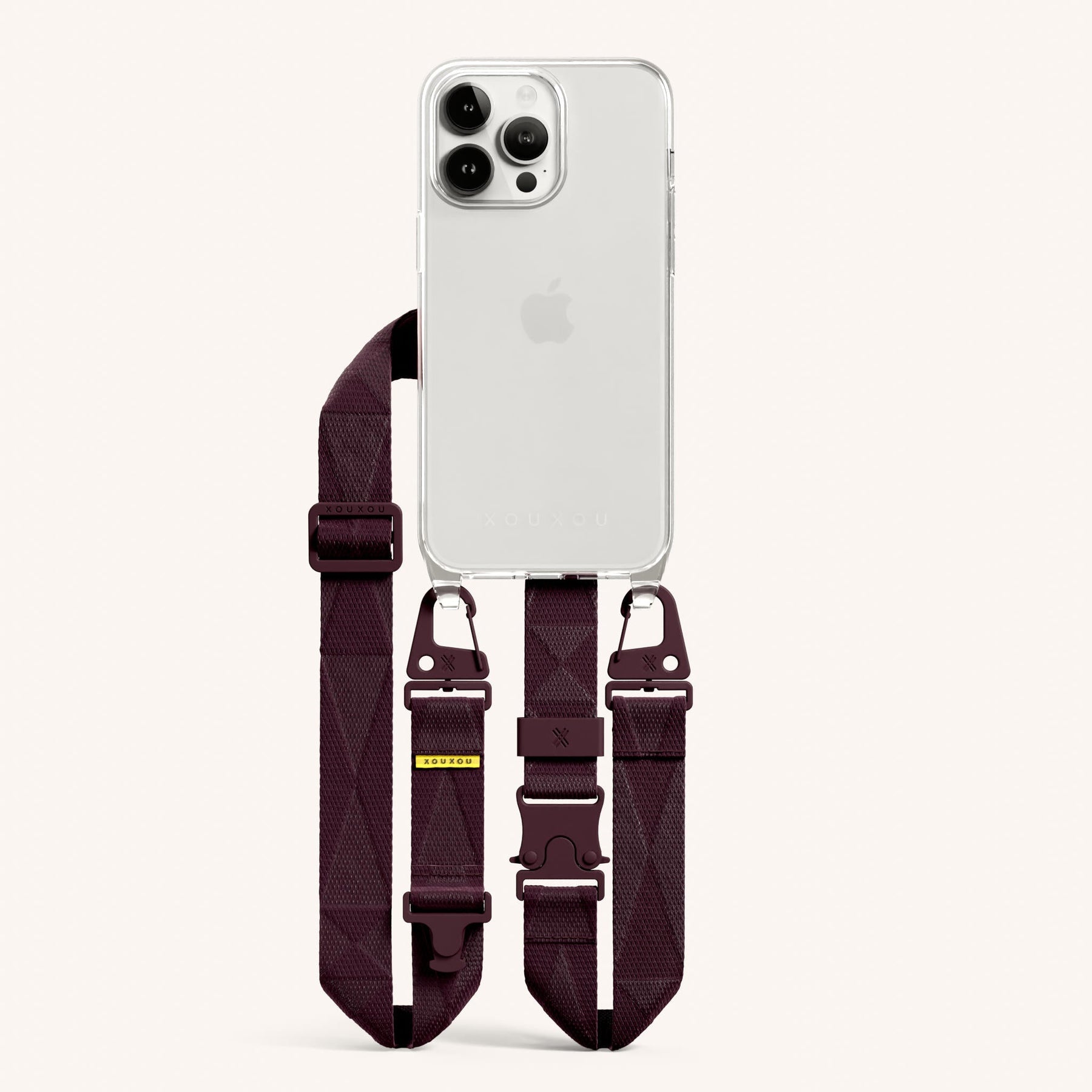 Phone Necklace with Lanyard in Clear + Burgundy