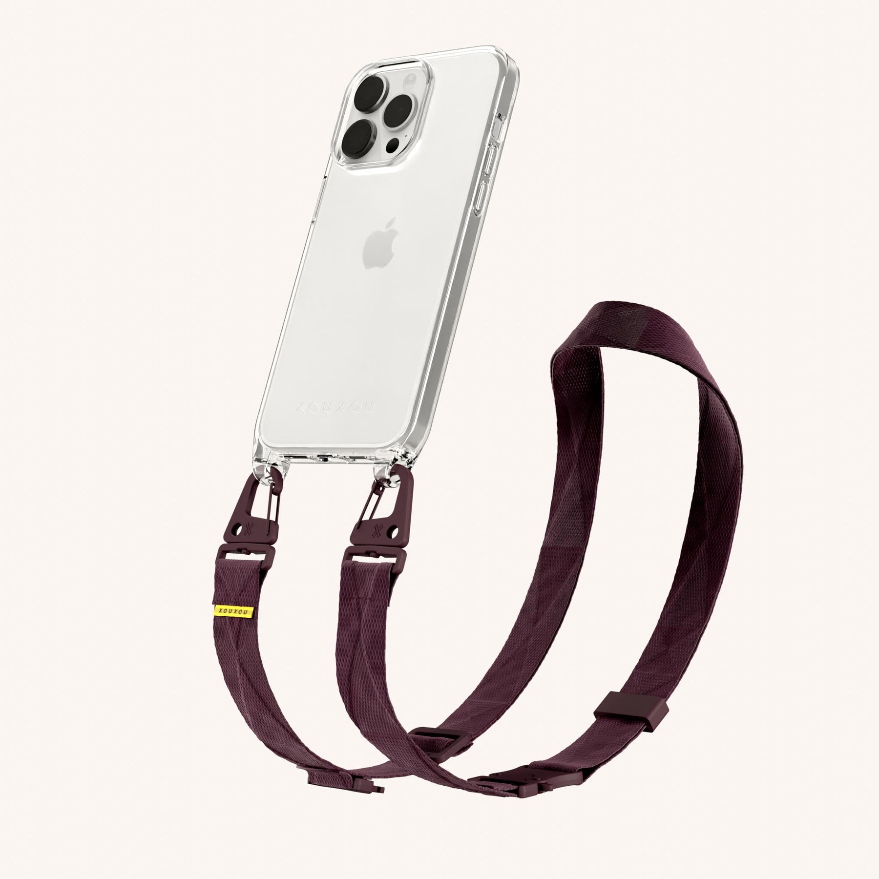 Phone Necklace with Lanyard in Clear + Burgundy